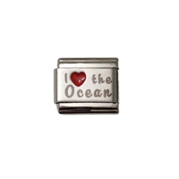Italian Charmlink for Italian Charm‎ Bracelet I ❤️ the Ocean 9mm - Picture 1 of 3